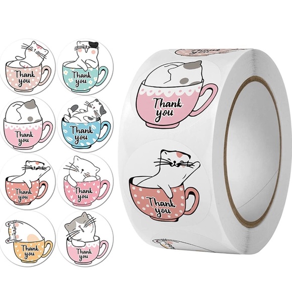 100 Cute Cat Kawaii Kitty Kitten Thankyou Thank You Stickers Small - Picture 5 of 5